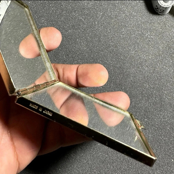 Vintage Handheld Compact Mosaic Floral Top Hinged Double Mirror - Picture 5 of 8